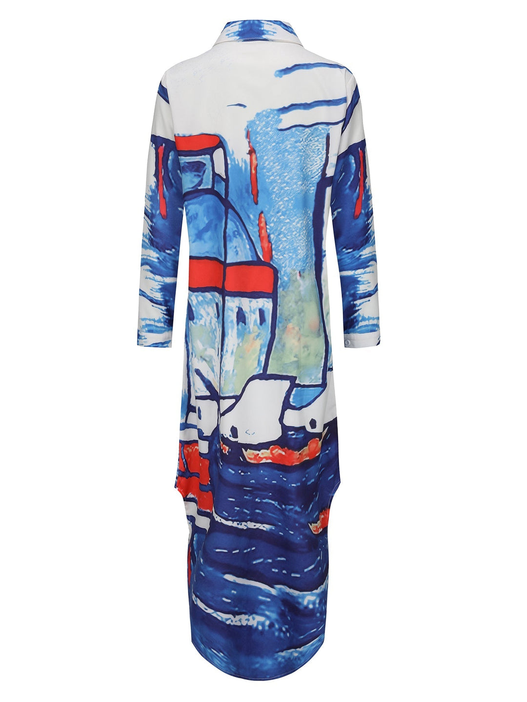 W&W Mode | Langarm Kleid mit Gesichtsmuster in Blau und Weiß
