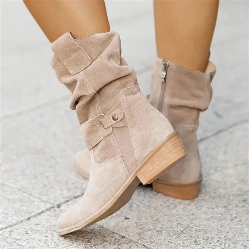 WW | Damen Wildleder Stiefeletten mit Faltendetail