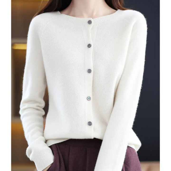 W&W Mode | Merinowolle Damen O-Ausschnitt Strickjacke Kaschmirpullover
