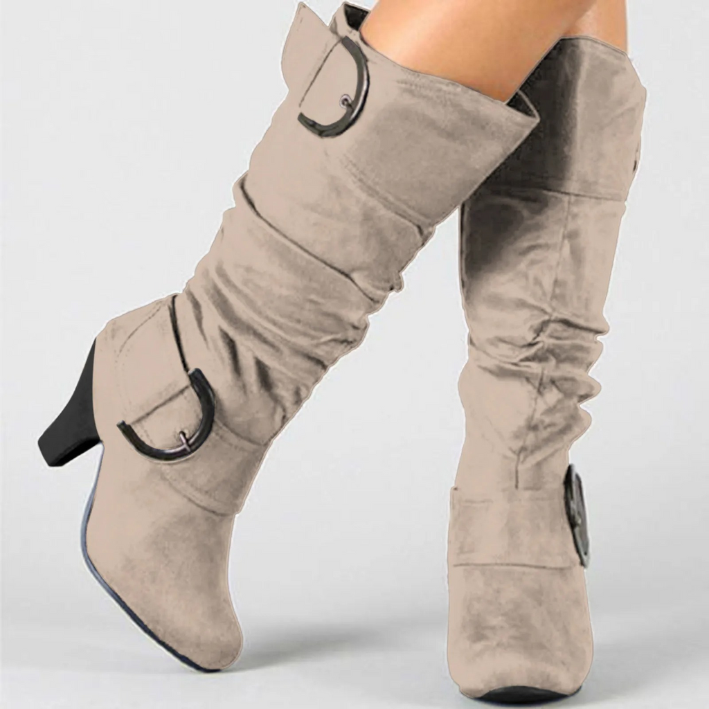 WW | Damen Knöchelhohe Stiefel Mit Slouchy Design Und Runder Schnalle Schicke Hohe Stiefel