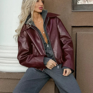 WW | Damen Rote Lederjacke Weinlese Lederjacke Mit Reißverschluss Für Frauen