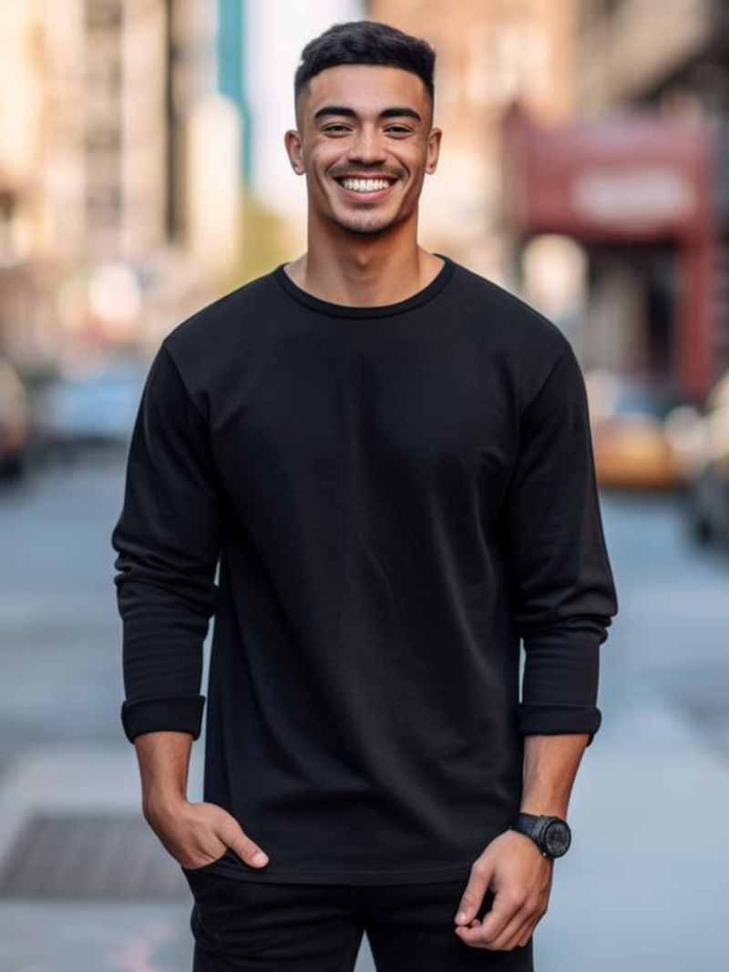 W&W Mode | Herren Langarm T-Shirt Einfaches Design Pullover Für Männer