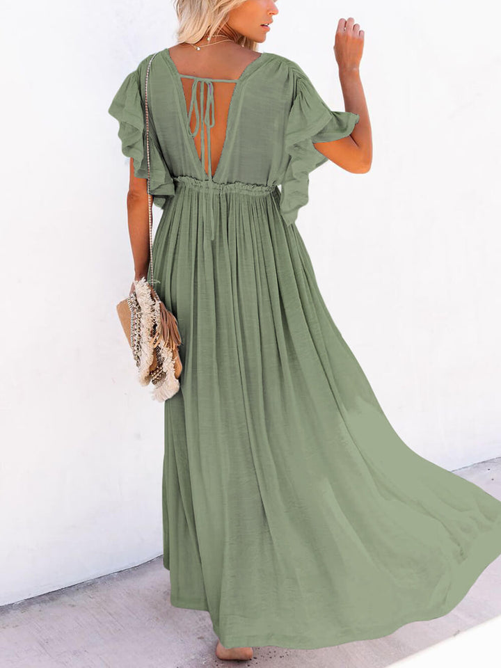 W&W Mode | Stil Maxi Kleid mit Flatterärmeln für Frauen