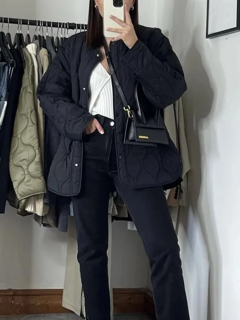 WW | Damen Gesteppte Jacke Mit Taschen Und Druckknöpfen, Lässig Stil