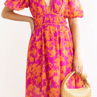 WW | Real Love Print Puffärmel Maxi Kleid