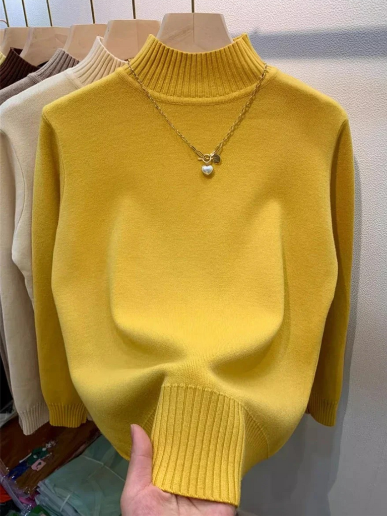 WW | Damen Rollkragenpullover Gerippter Saum Warme Strickwaren Rollkragenpullover Damen