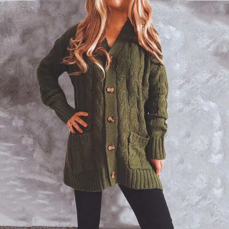 W&W Mode | Wollstrickjacke Damen Mit Zopfmuster Und Holzknöpfen, Lockere