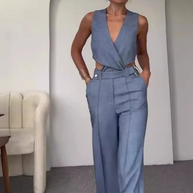 Schlichte Schnalle Weste & Hose Anzug Set