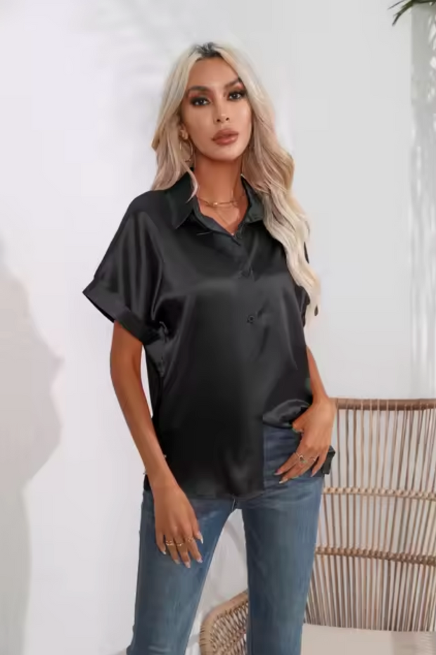 WW | Satinbluse mit Kurzen Ärmeln