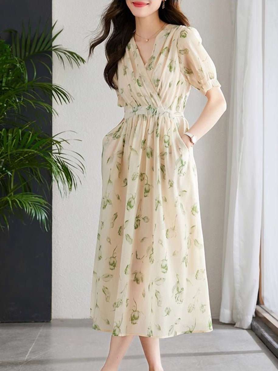 WW | Temperament Kurzarm Chiffonkleid