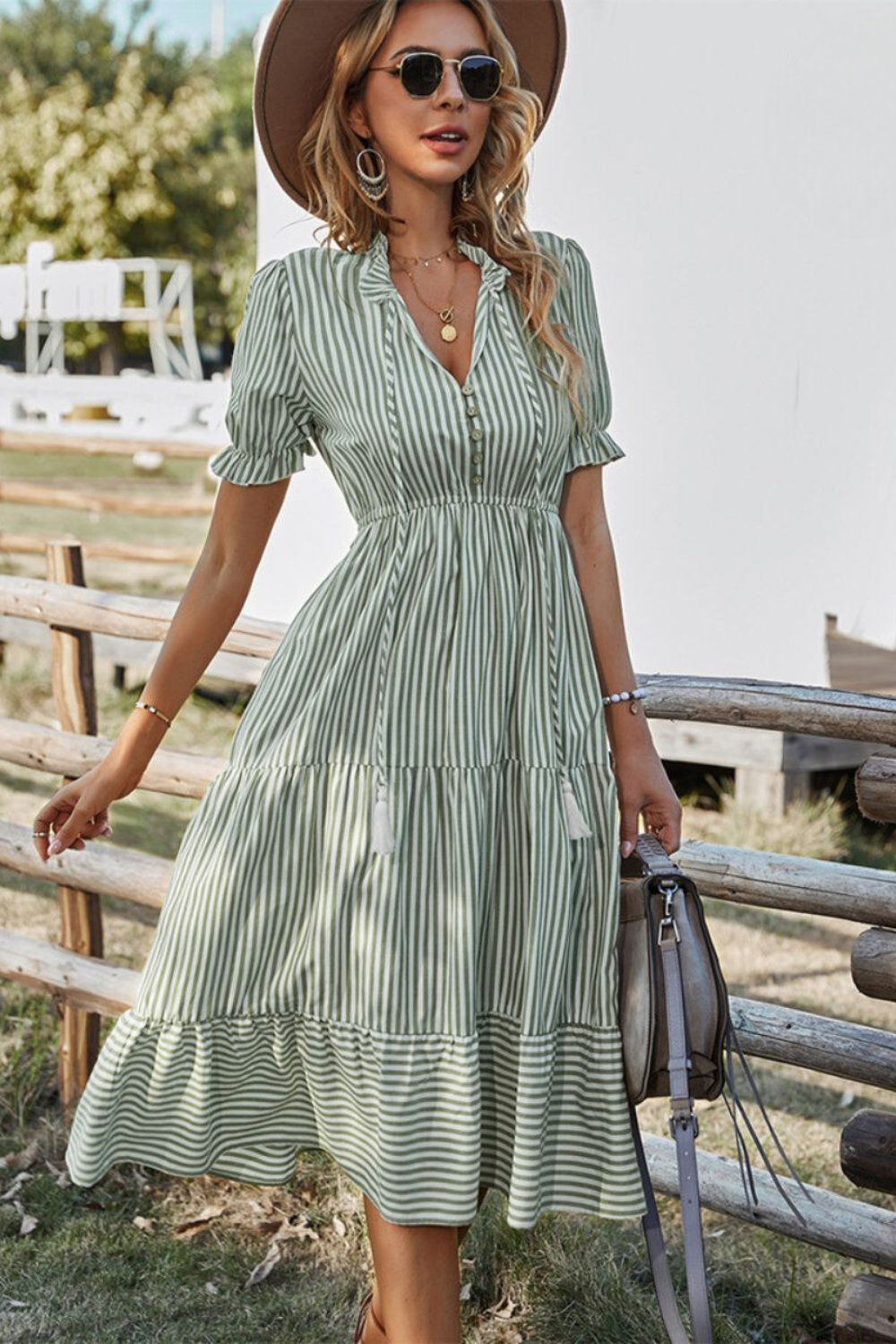 W&W Mode | Gestreiftes Midikleid Mit Quasten Für Damen