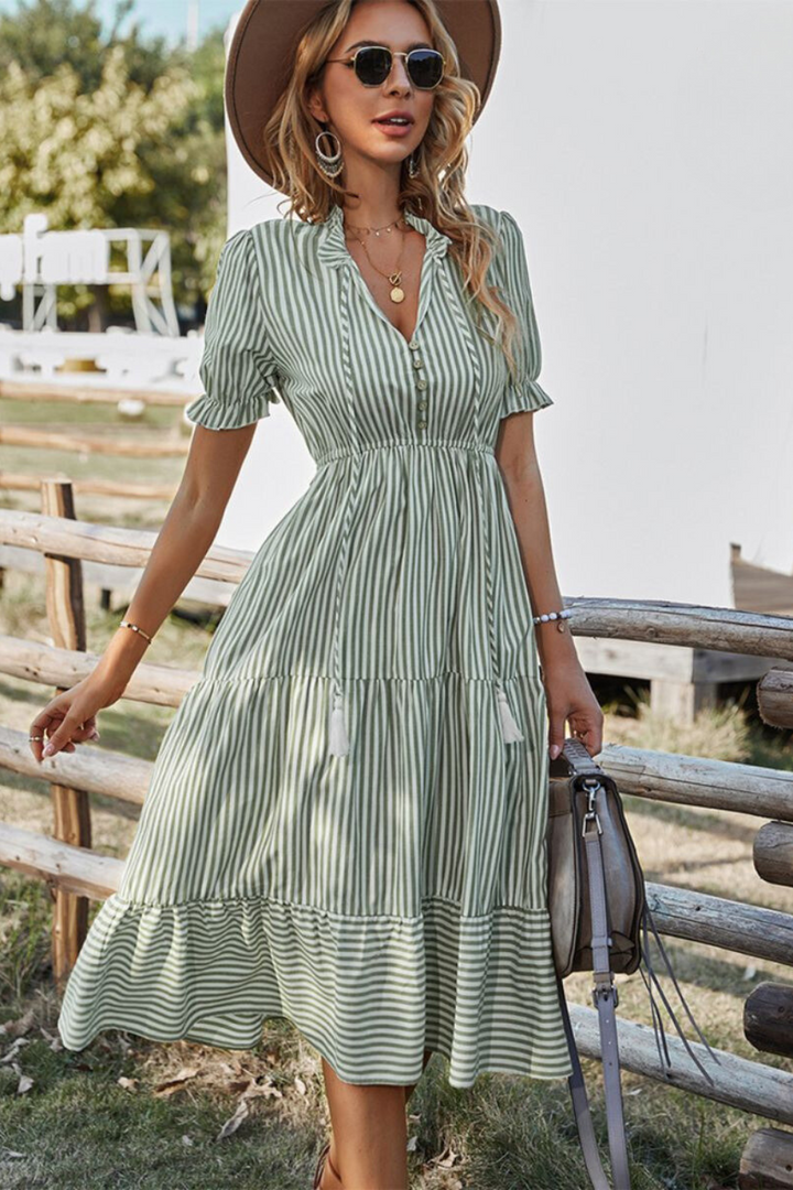 W&W Mode | Gestreiftes Midikleid Mit Quasten Für Damen