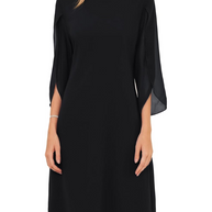 WW | Shift Kleid Knielang Bateau Ausschnitt Dreiviertel Schlitzärmel Fließend