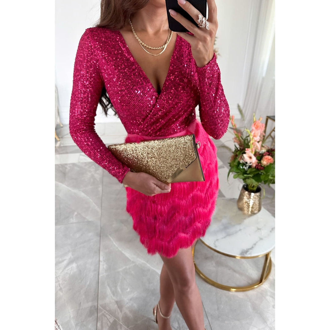 W&W Mode | Stilvolle Winter Chic Glitter Mini Kleid für Frauen