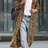 WW | Rosiedress Revers Offene Vorderseite Leopard Midi Trendy Mantel