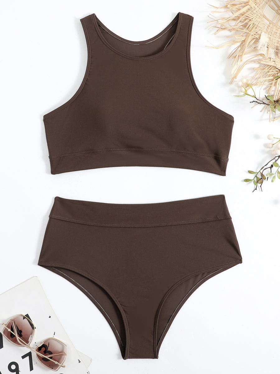 WW | Damen Sportlicher High Waist Bikini Frauen Schwimmbekleidung