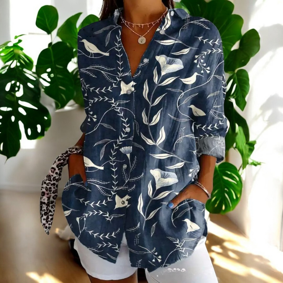 WW | Lebhafte Bluse mit Blumenknöpfen für Damen