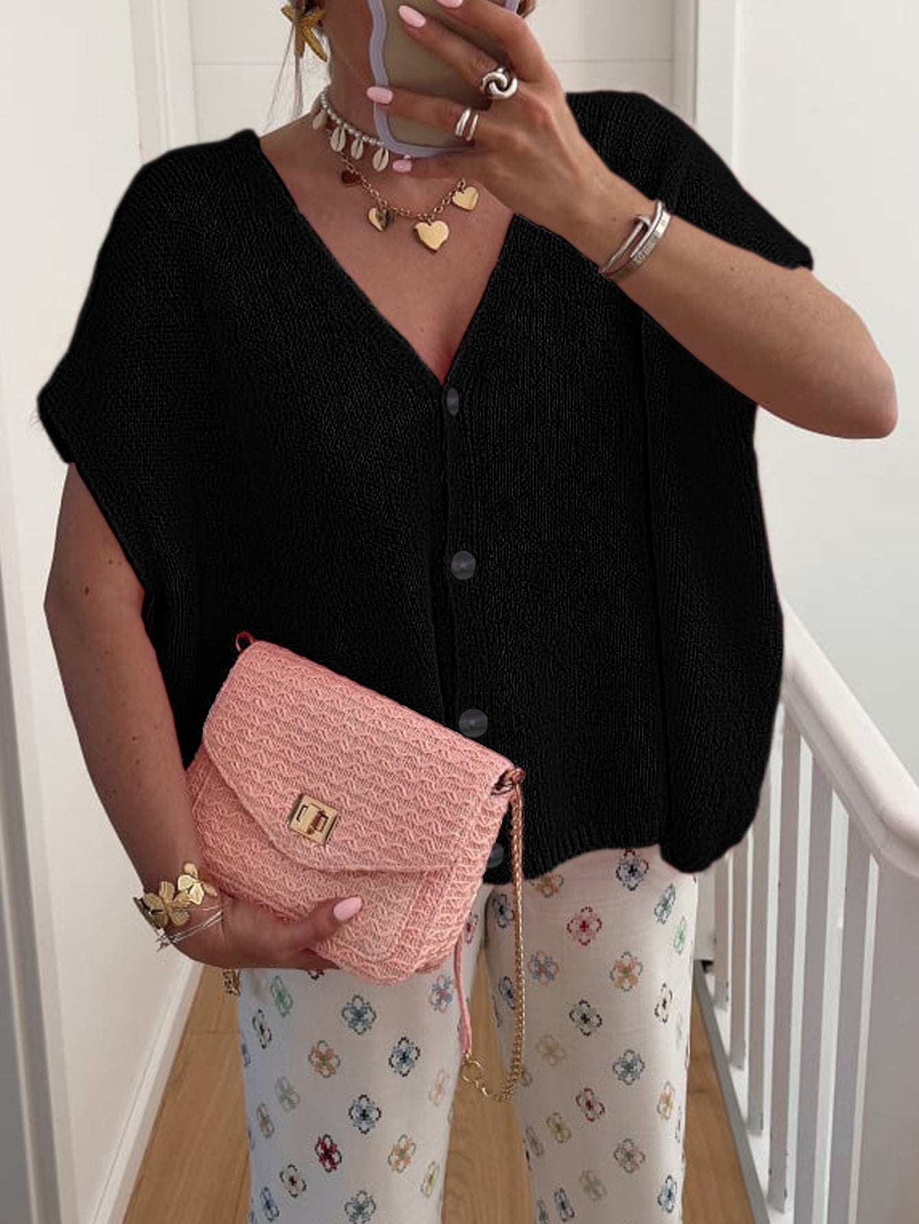 WW | V-Ausschnitt Kurzarm Cardigan