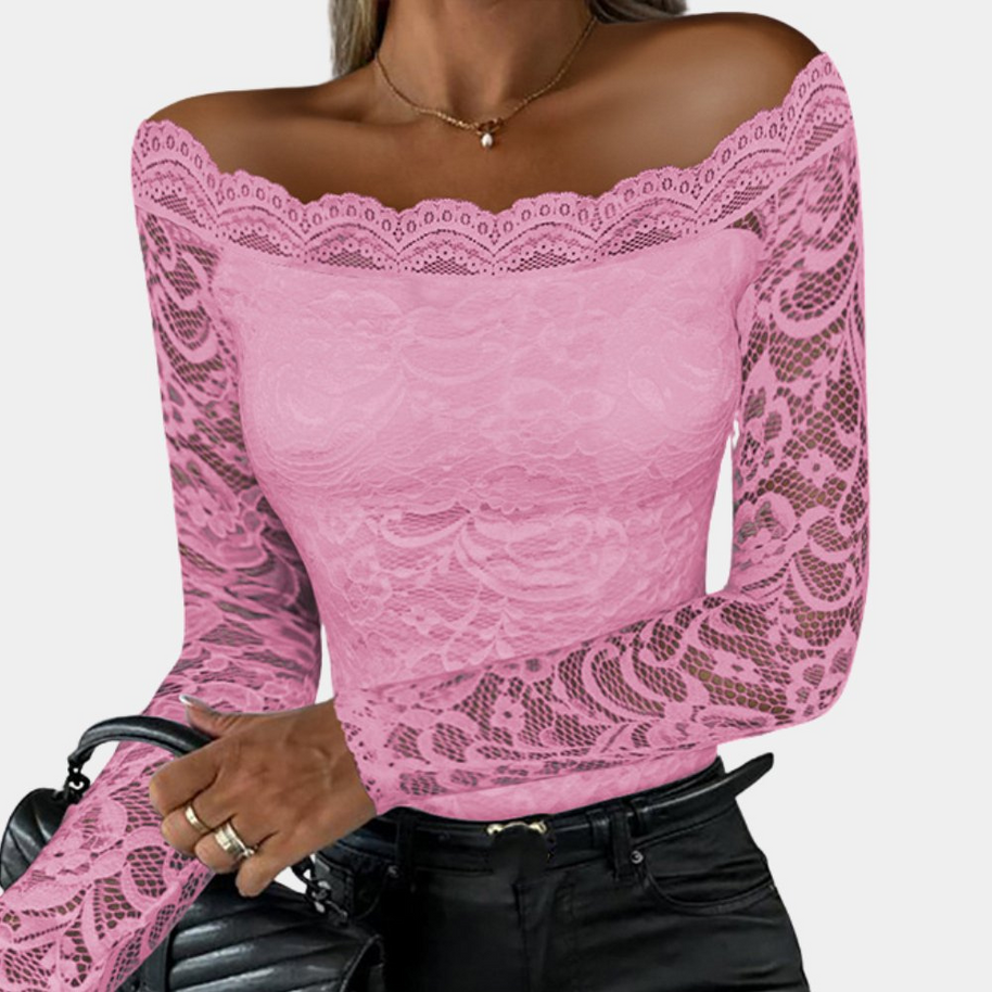 WW | Damen Top Stilvolles Off Shoulder Spitzen Shirt Top Für Frauen