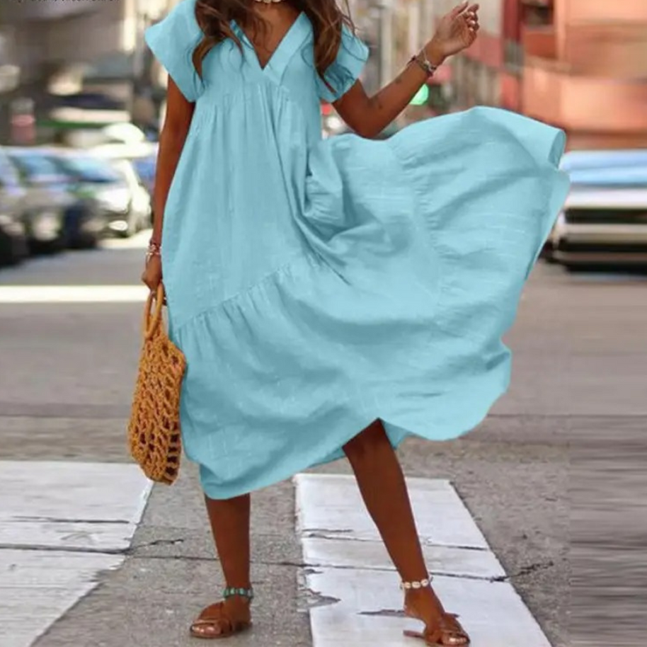WW – Blusenkleid im Maxi-Stil mit V-Ausschnitt und Rüschen