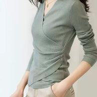 WW | Casual V-Ausschnitt Unifarben Stricktop Grün
