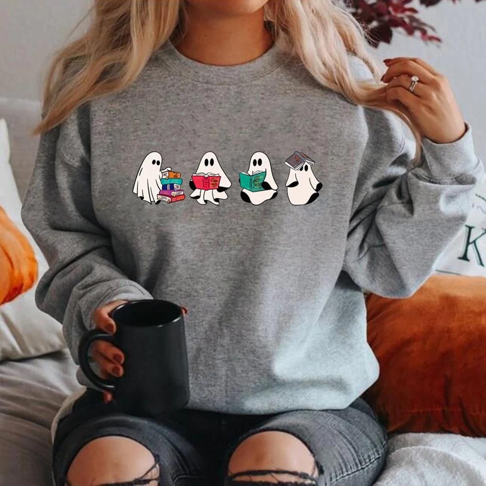 WW | Bequemes Sweatshirt mit Niedlichem Geist Lesen Druck Damen Pullover