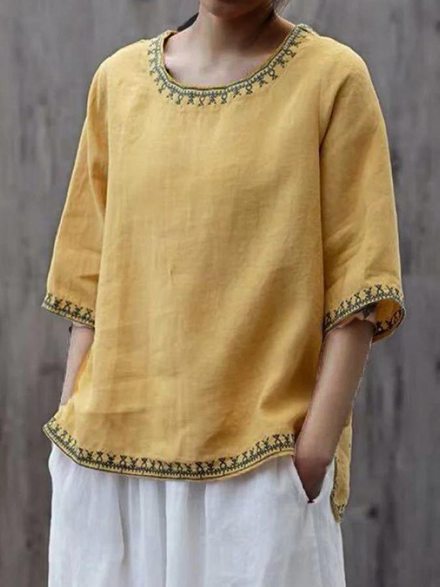 WW | Bequeme Leinenbluse Mit Zarten Stickereien