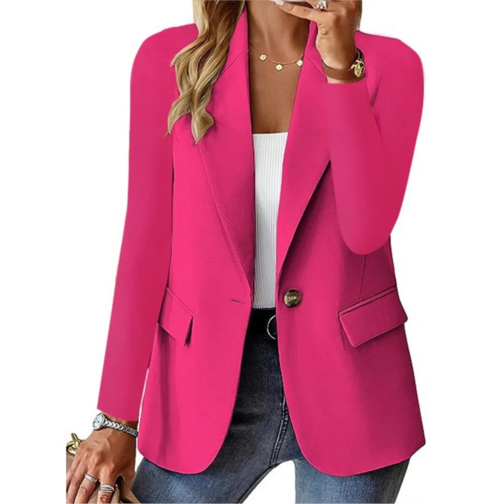 Solider Damen-Blazer mit langen Ärmeln und schmaler Taschenschnalle