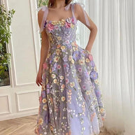 WW | Proof Of Perfection 3D Blume Bestickt Bindeband Mini Kleid