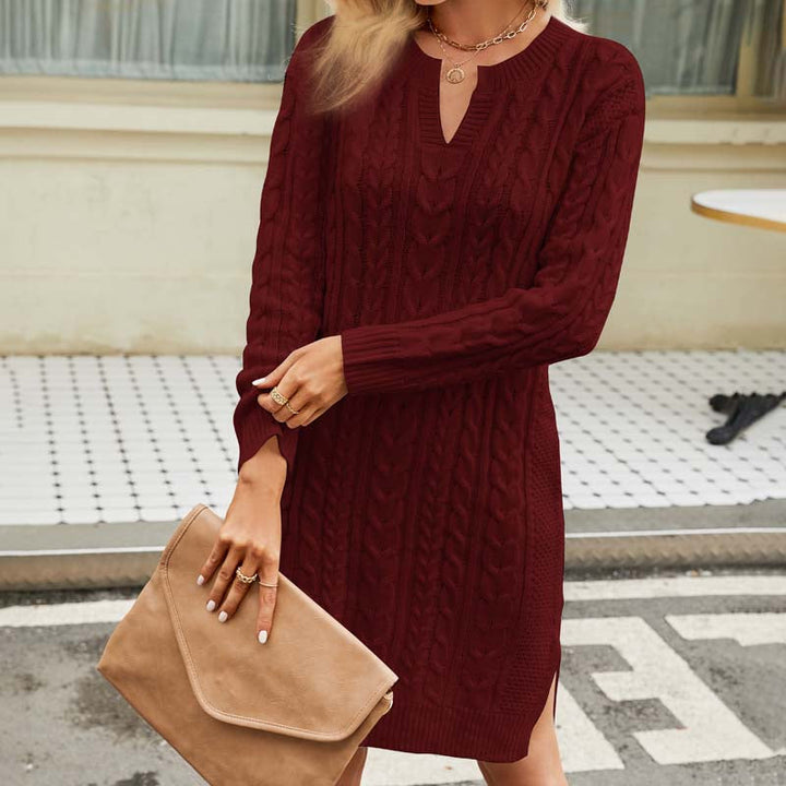W&W Mode Kleid | Lässiges Strickkleid mit Zopfmuster