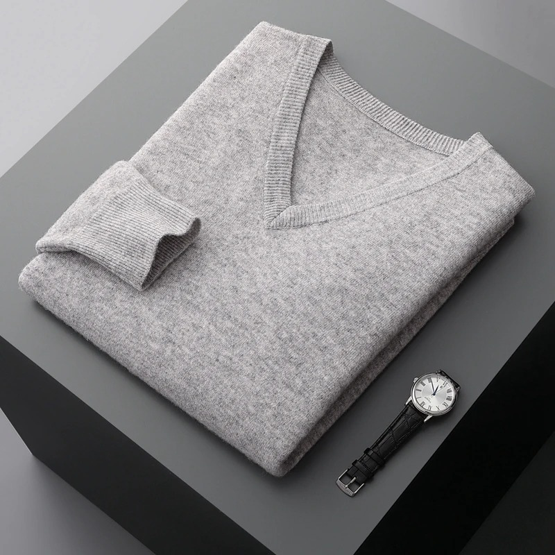 WW | Kaschmir Pullover Herren, V-ausschnitt, Weiches Kaschmir Strickmaterial