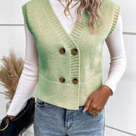 WW | Stilvolle Herbst Klassische Knopfverschluss V-Hals Pullover Weste Für Frauen