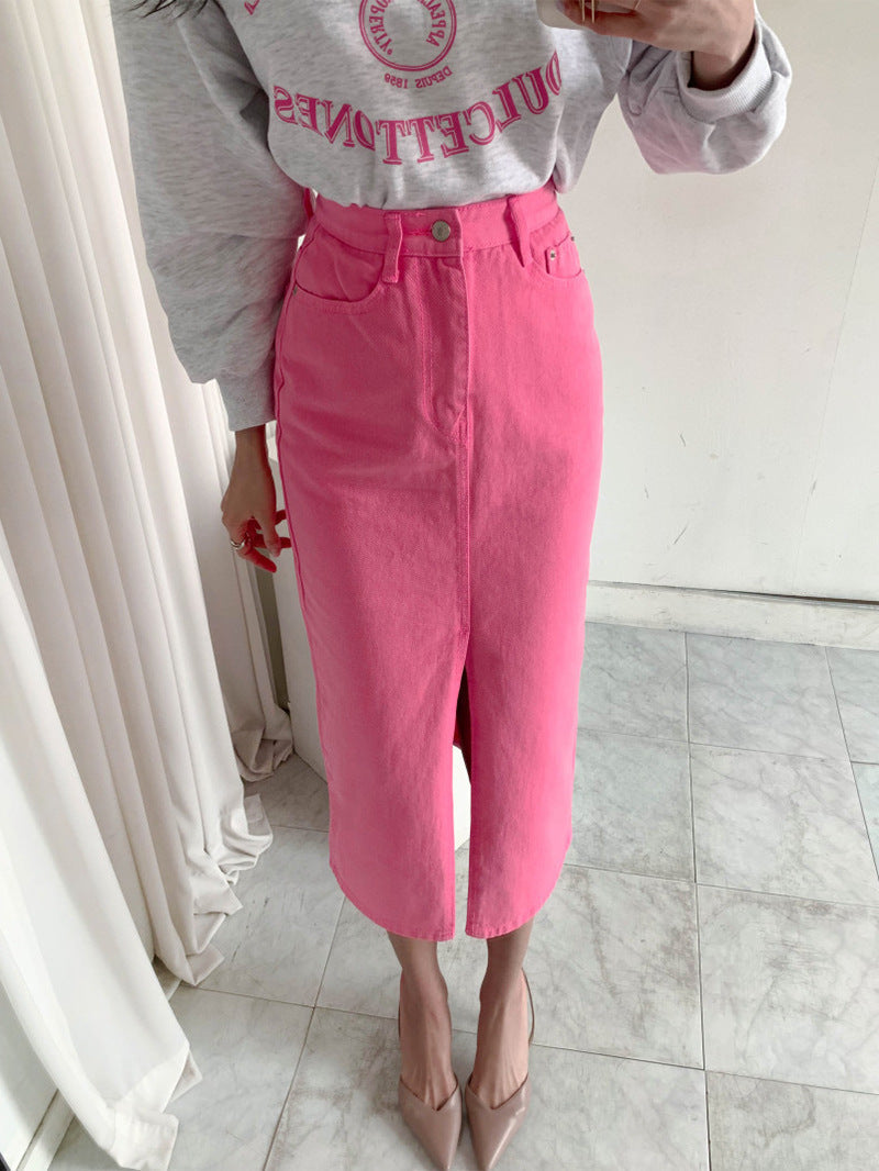 geschnittener Jeansrock mit hoher Taille