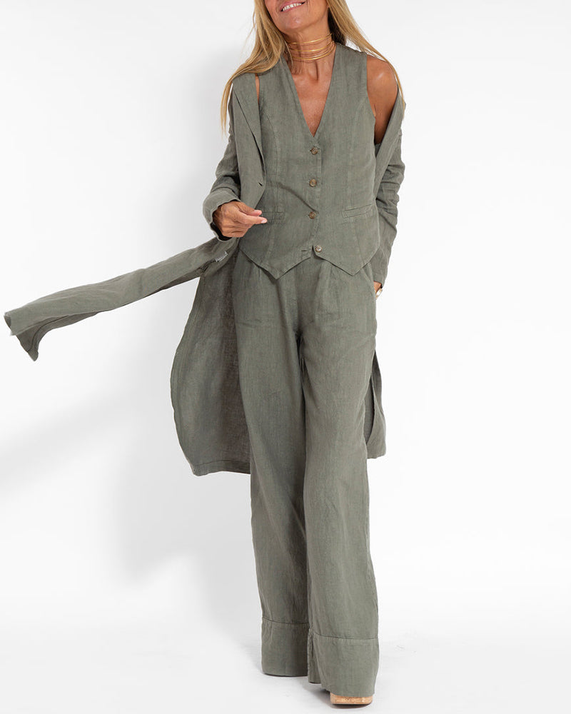 WW | Damen Elegantes 2-teiliges Leinenset