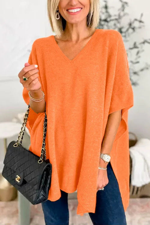 WW | V-Ausschnitt Poncho Pullover mit elegantem lockeren Schnitt