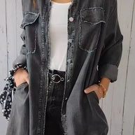 WW | Bequeme Lange Hemdbluse aus Faux-Denim