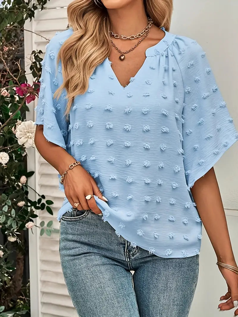 WW | Elegante und Stilvolle Oberteil mit V-Ausschnitt Schweizer Punkte