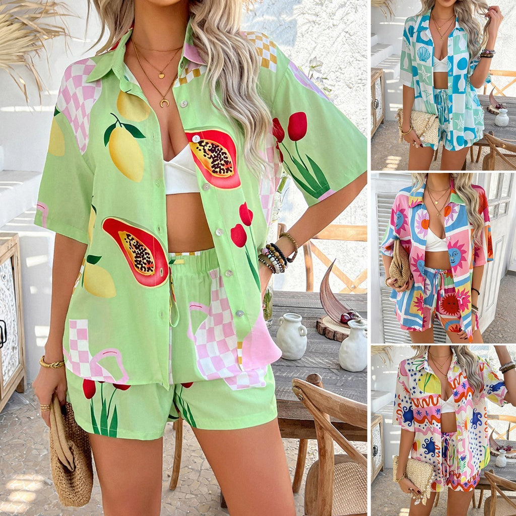 W&W | Bedrucktes kontrastierendes Hemd-Shorts-Set
