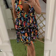 WW | Regenbogen Pailletten Offene Rücken Slip Mini Kleid