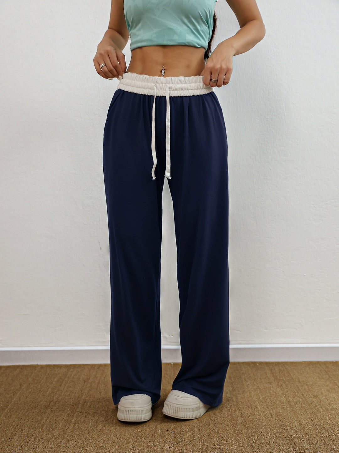 W&W Mode | Hohe Stretch Farbkombination Trainingshose Mit Taschen