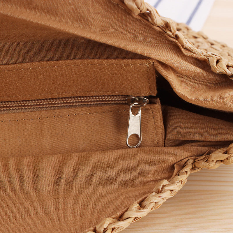 WW | Schlichte Runde Schultertasche Strohtasche Sommer Strandtaschen