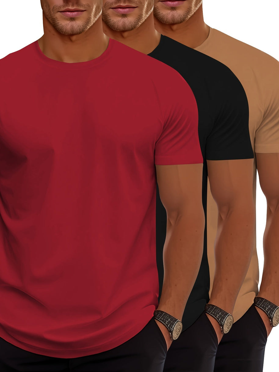 WW | 3er Pack Herren T-shirts Mit Kurzen Ärmeln, Sommerliche Einfarbige Farbe