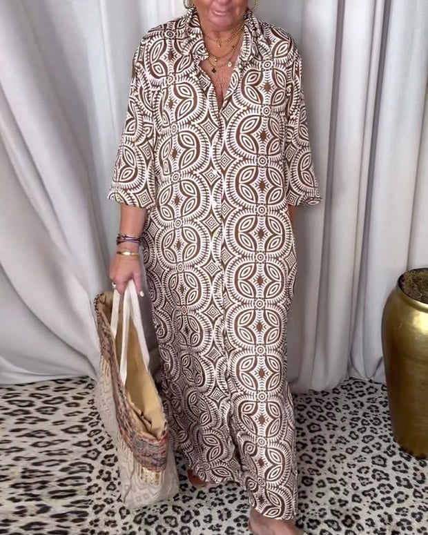 WW | Vintage Bedrucktes Maxikleid mit Reverstaschen