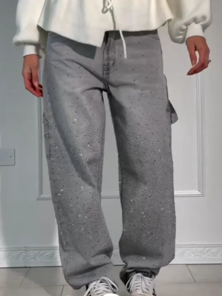 W&W Mode | Damen Gewaschene Jeans Mit Strassdetails Im Weiten Schnitt