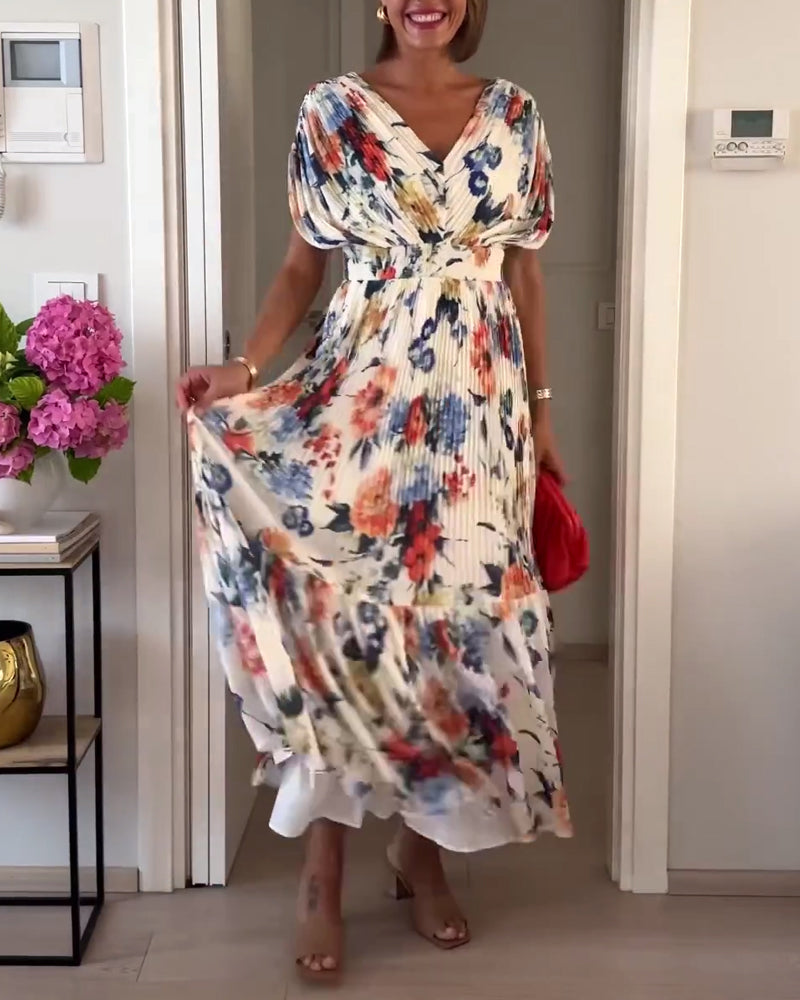 WW | Schöne Elegante Plissierte Kleid mit Blumenmuster