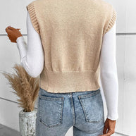 WW | Stilvolle Herbst Klassische Knopfverschluss V-Hals Pullover Weste Für Frauen