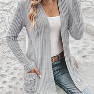 WW | Langärmliger Strickjacke Mit Offener Vorderseite Und Zwei Taschen