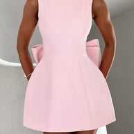 WW | Stylisches mit Perlen Verziertes Großes Schleifen Slim-Fit Mini-Kleid