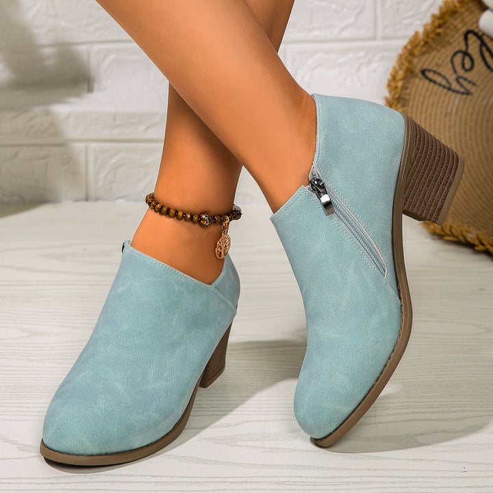 W&W Mode | Stiefeletten - Damen bequeme Stiefel mit Blockabsatz und Reißverschluss