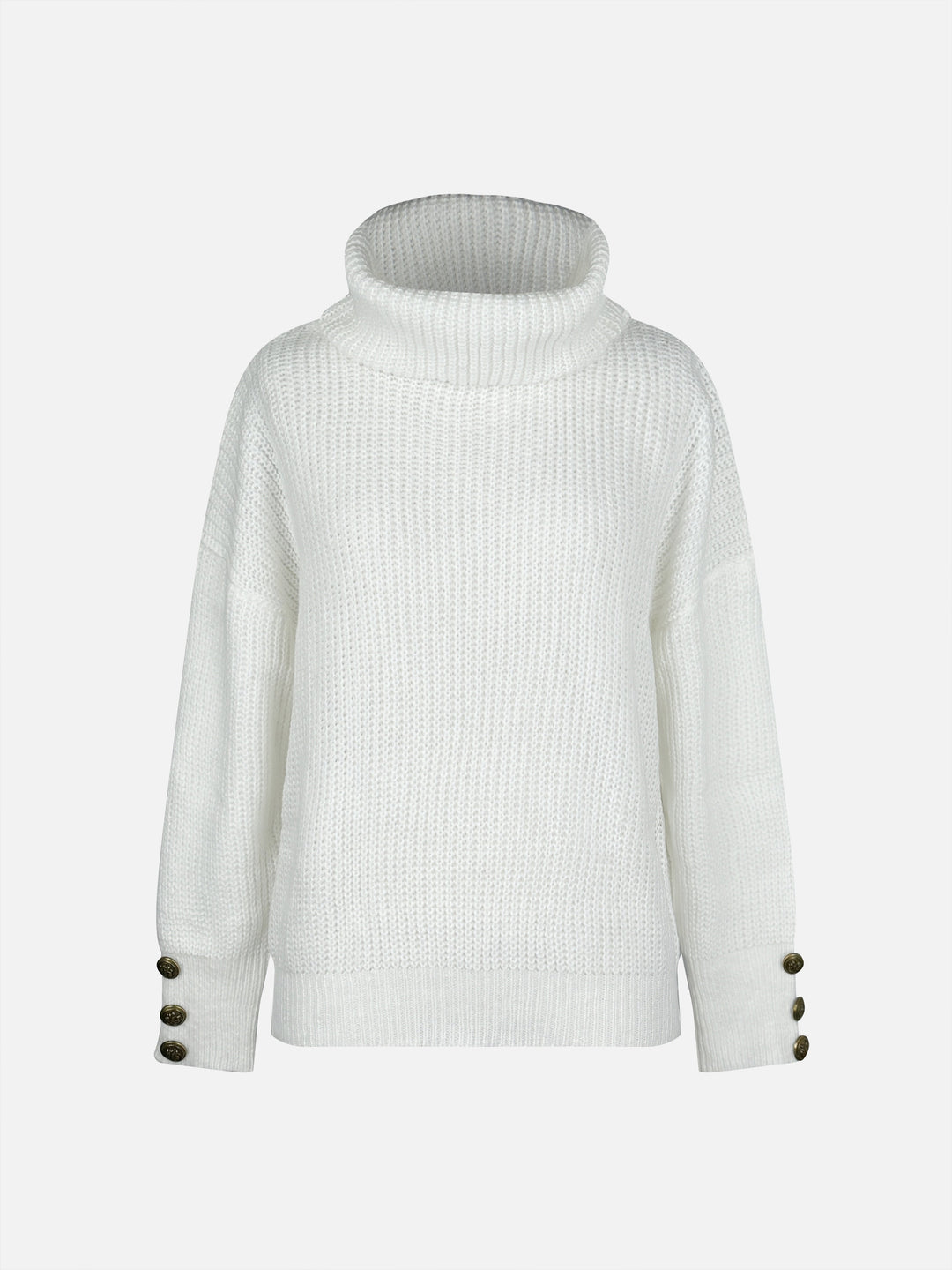 W&W Mode | Rollkragenpullover Damen mit Knopfdekor